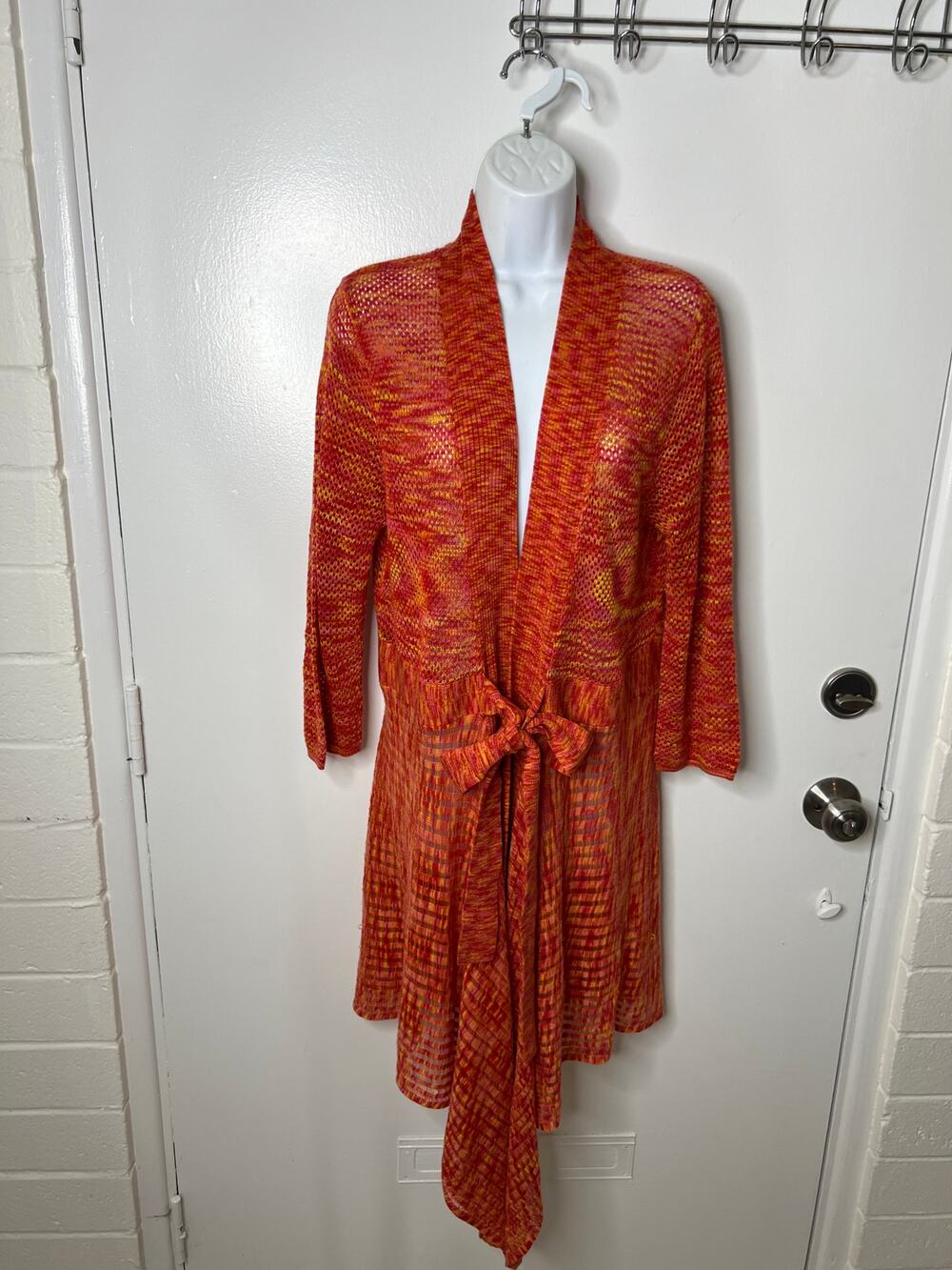 Susan Lawrence Women's Open Knit Tie Front Duster Cardigan Sweater ~ Size L